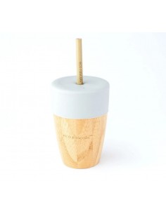 Vaso Bamboo Gris con Tapa y 2 Pajitas 240 ml de Eco Rascals