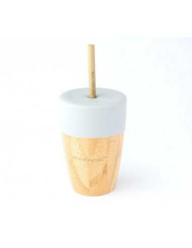 Vaso Bamboo Gris con Tapa y 2 Pajitas 240 ml de Eco Rascals