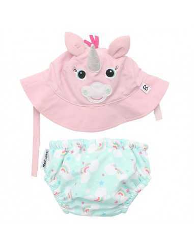 Bañador Pañal Bebe y Gorro UV Unicornio de Zoocchini Bañador Pañal Bebe y Gorro UV Unicornio de Zoocchini