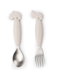 Set de Cuchara y Tenedor Antideslizantes Deer Friends de Done by Deer Rosa 2
