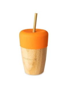 Vaso ecologico de bambu con tapa y pajita