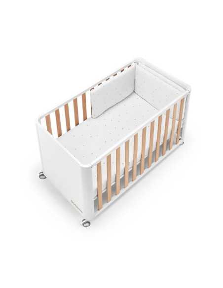 Cuna uso de Colecho Cotinfant Doco Sleeping Style Blanca y Madera 120 x 60 cm con textil sena blanco y arena